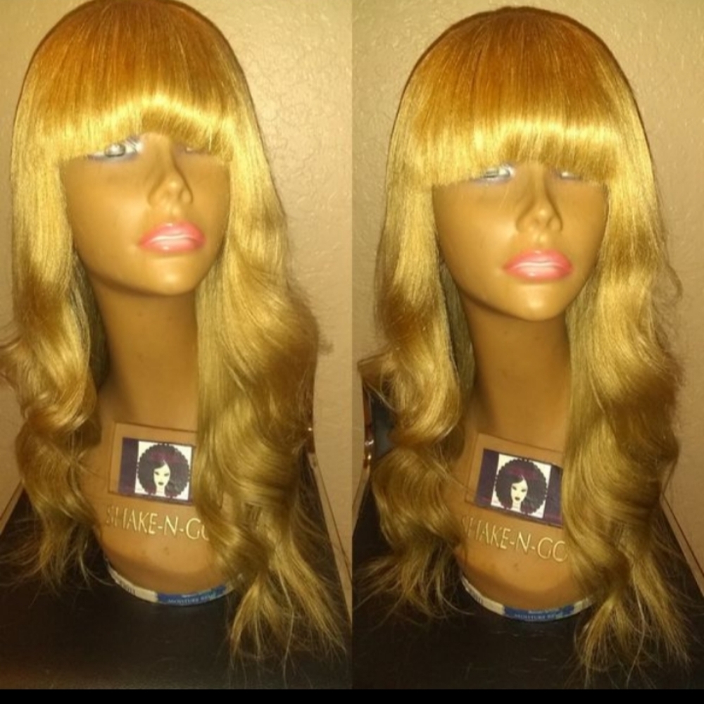 Human hair wig with bangs